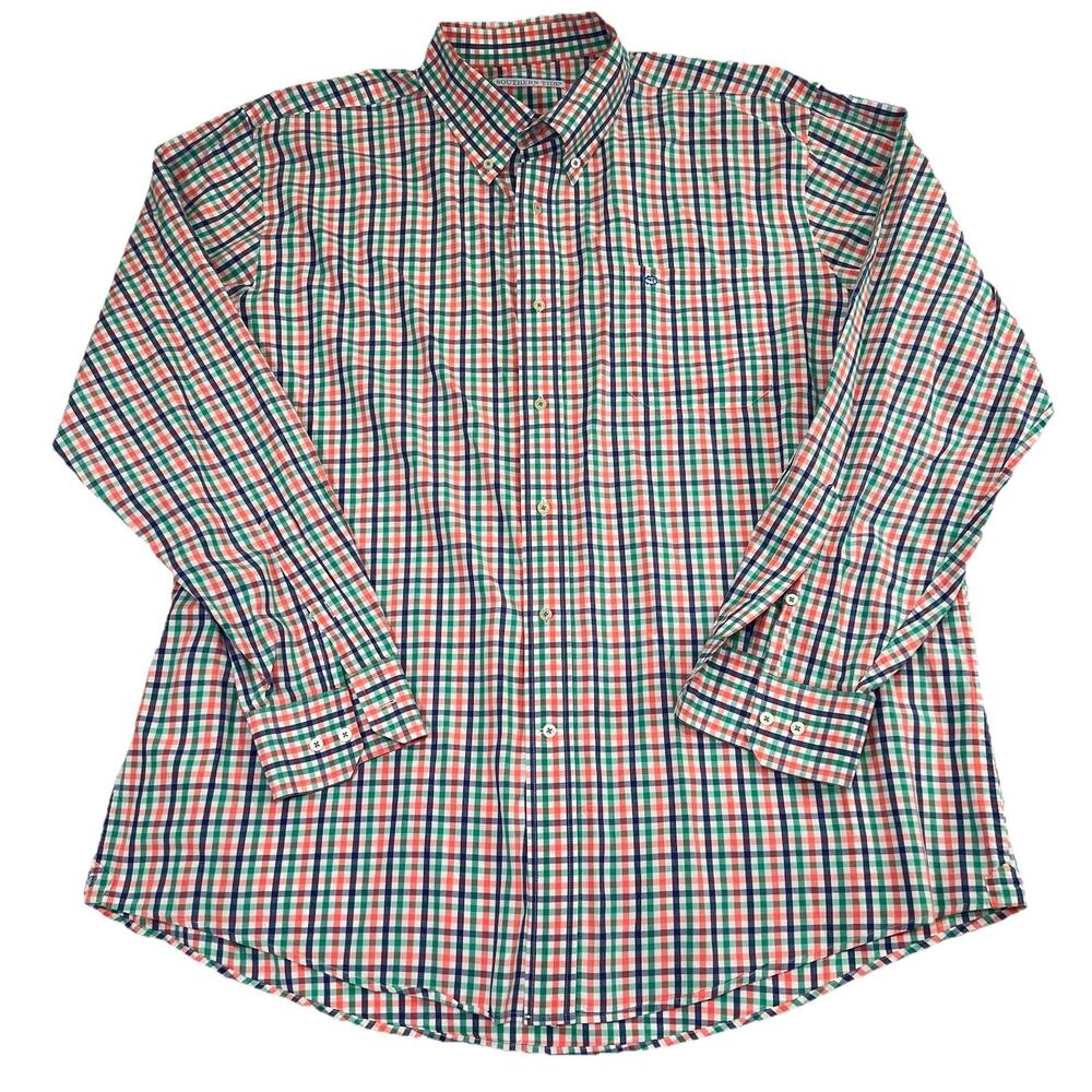 Southern Tide Shirt Mens Size XXL Blue Pink Green Plaid Long Sleeve Button Down
